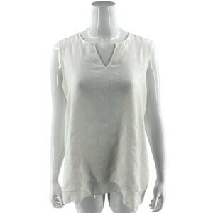 Cristina B Womens Tunic Top Sz Large White Layered Split Neck Sleeveless Blouse